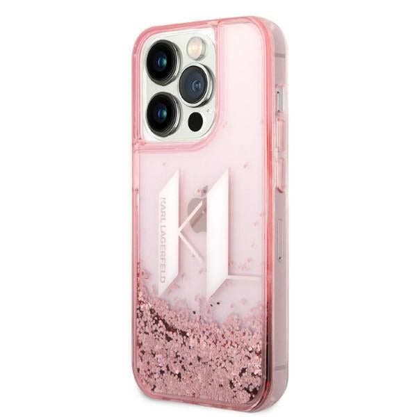 Custodia per Apple iPhone 14 Pro, Karl Lagerfeld, Glitter Liquid Big KL, Rosa