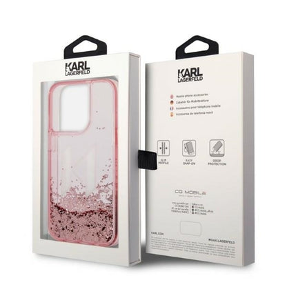 Custodia per Apple iPhone 14 Pro, Karl Lagerfeld, Glitter Liquid Big KL, Rosa