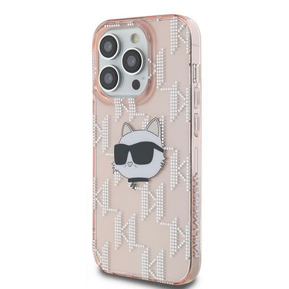 Custodia per Apple iPhone 14 Pro, Karl Lagerfeld, IML Luxury Monogram Choupette's Head, Rosa