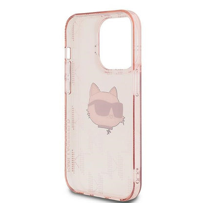 Custodia per Apple iPhone 14 Pro, Karl Lagerfeld, IML Luxury Monogram Choupette's Head, Rosa
