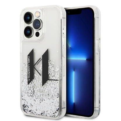 Étui pour Apple iPhone 14 Pro, Karl Lagerfeld, Liquid Glitter Big KL, Argenté