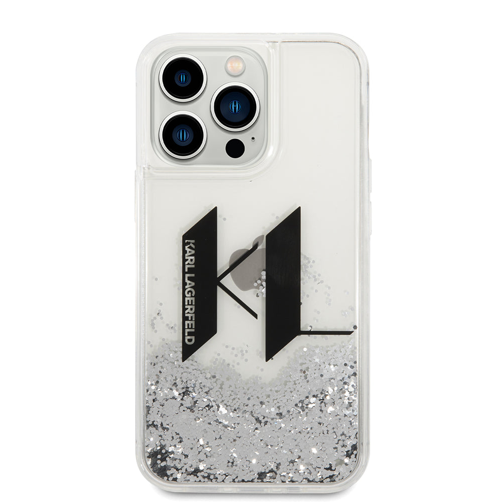 Étui pour Apple iPhone 14 Pro, Karl Lagerfeld, Liquid Glitter Big KL, Argenté
