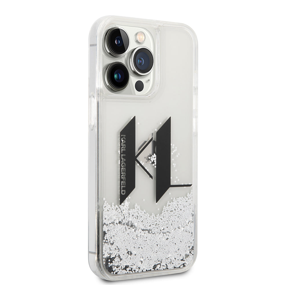 Étui pour Apple iPhone 14 Pro, Karl Lagerfeld, Liquid Glitter Big KL, Argenté