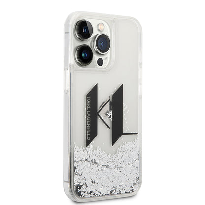 Étui pour Apple iPhone 14 Pro, Karl Lagerfeld, Liquid Glitter Big KL, Argenté
