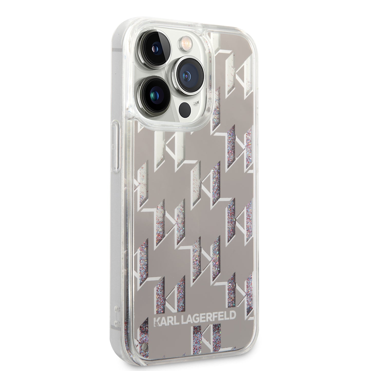 Custodia per Apple iPhone 14 Pro, Karl Lagerfeld, Liquid Glitter Monogram, Argento