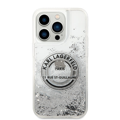 Custodia per Apple iPhone 14 Pro, Karl Lagerfeld, Liquid Glitter RSG, Argento