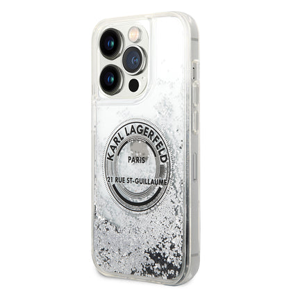 Custodia per Apple iPhone 14 Pro, Karl Lagerfeld, Liquid Glitter RSG, Argento
