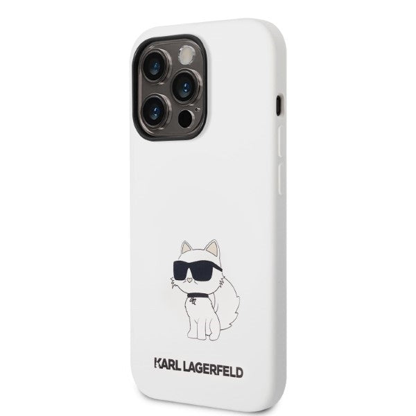 Custodia per Apple iPhone 14 Pro, Karl Lagerfeld, Silicone Choupette, Bianca