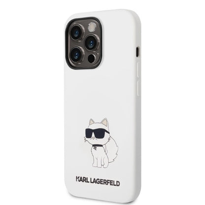 Custodia per Apple iPhone 14 Pro, Karl Lagerfeld, Silicone Choupette, Bianca