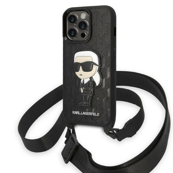 Étui pour Apple iPhone 14 Pro, Karl Lagerfeld, Monogram Ikonik Karl, Noir