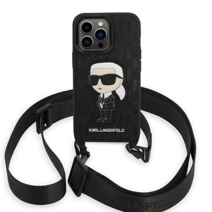 Étui pour Apple iPhone 14 Pro, Karl Lagerfeld, Monogram Ikonik Karl, Noir