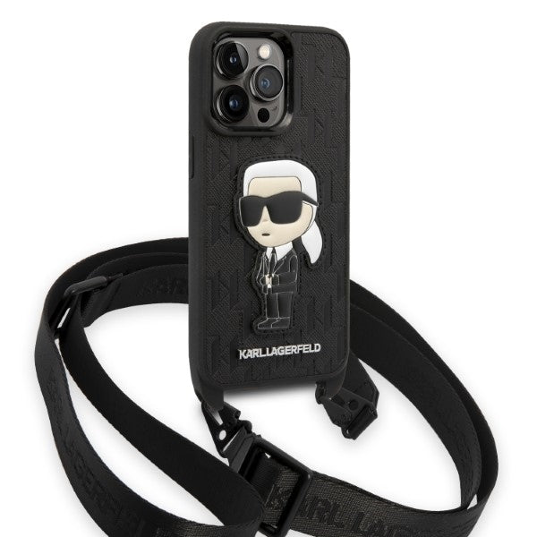 Étui pour Apple iPhone 14 Pro, Karl Lagerfeld, Monogram Ikonik Karl, Noir