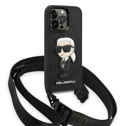 Étui pour Apple iPhone 14 Pro, Karl Lagerfeld, Monogram Ikonik Karl, Noir