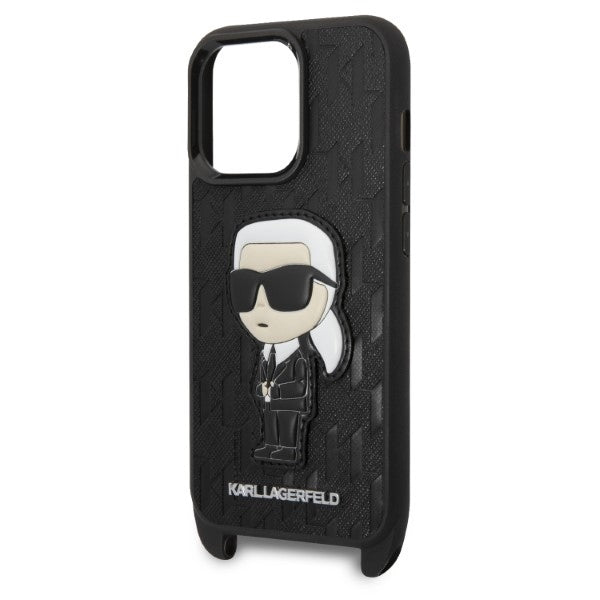 Étui pour Apple iPhone 14 Pro, Karl Lagerfeld, Monogram Ikonik Karl, Noir