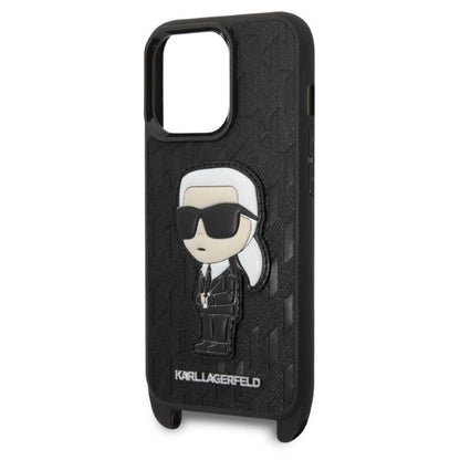 Étui pour Apple iPhone 14 Pro, Karl Lagerfeld, Monogram Ikonik Karl, Noir
