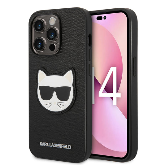 Case for Apple iPhone 14 Pro, Karl Lagerfeld, Saffiano Choupette's Head, Black