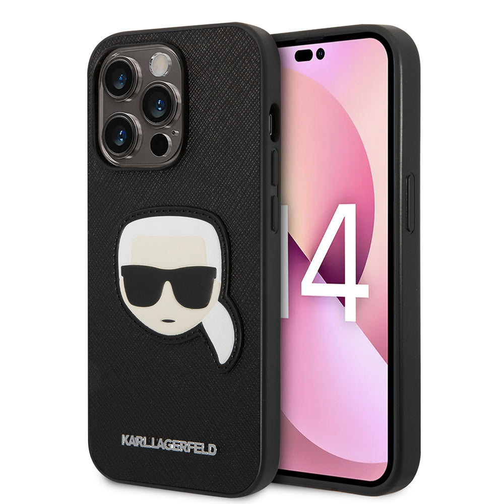 Étui pour Apple iPhone 14 Pro, Karl Lagerfeld, Saffiano Karl's Head, Noir