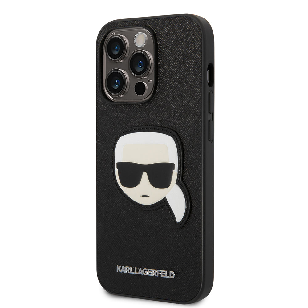 Étui pour Apple iPhone 14 Pro, Karl Lagerfeld, Saffiano Karl's Head, Noir