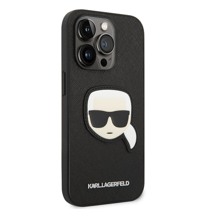 Étui pour Apple iPhone 14 Pro, Karl Lagerfeld, Saffiano Karl's Head, Noir