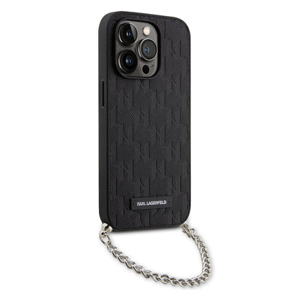 Custodia per Apple iPhone 14 Pro, Karl Lagerfeld, Saffiano Monogram Chain, Nera