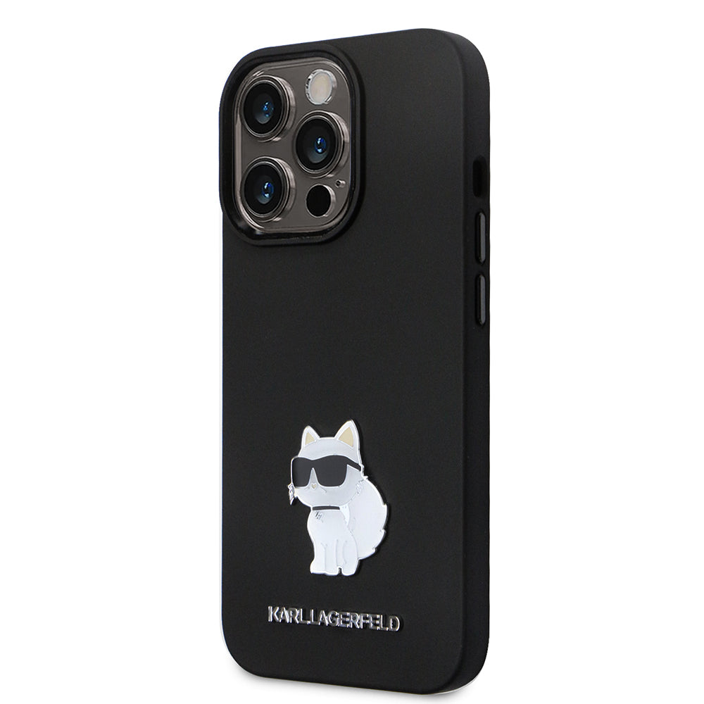 Case for Apple iPhone 14 Pro, Karl Lagerfeld, Silicone Choupette Metal, Black