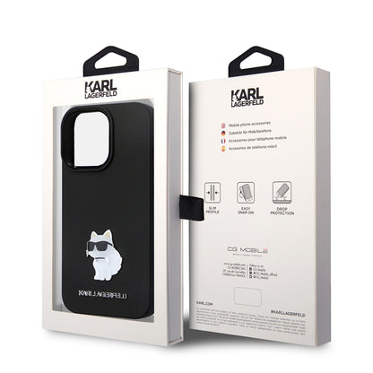 Case for Apple iPhone 14 Pro, Karl Lagerfeld, Silicone Choupette Metal, Black