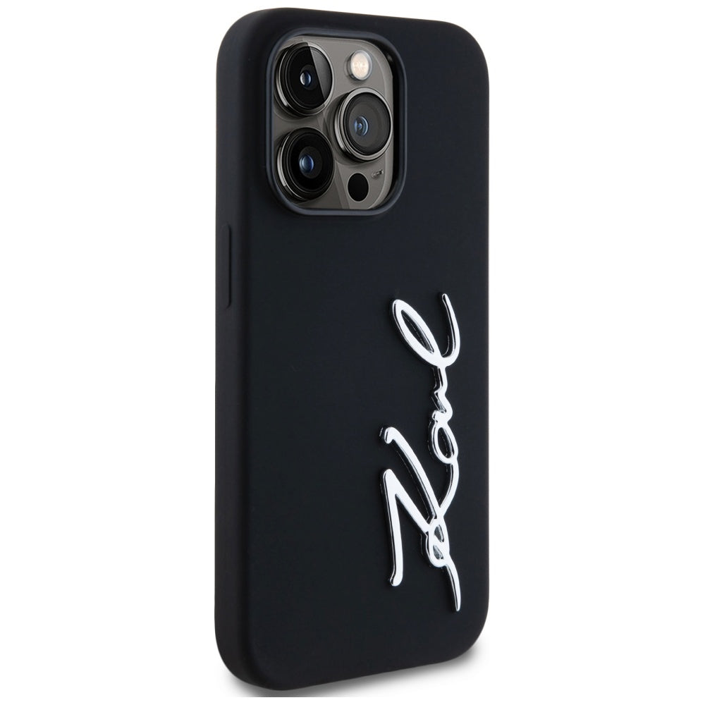 Custodia per Apple iPhone 14 Pro, Karl Lagerfeld, Silicone Karl Script, Nera
