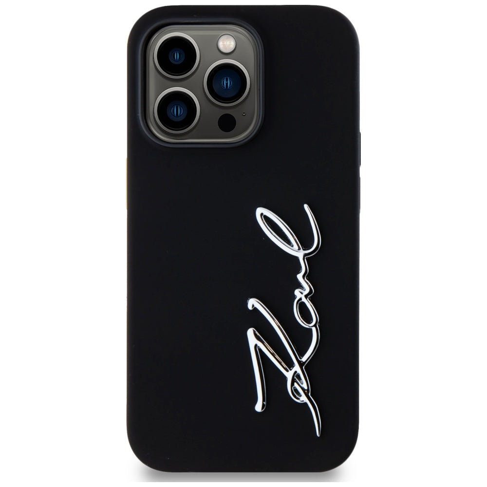 Custodia per Apple iPhone 14 Pro, Karl Lagerfeld, Silicone Karl Script, Nera
