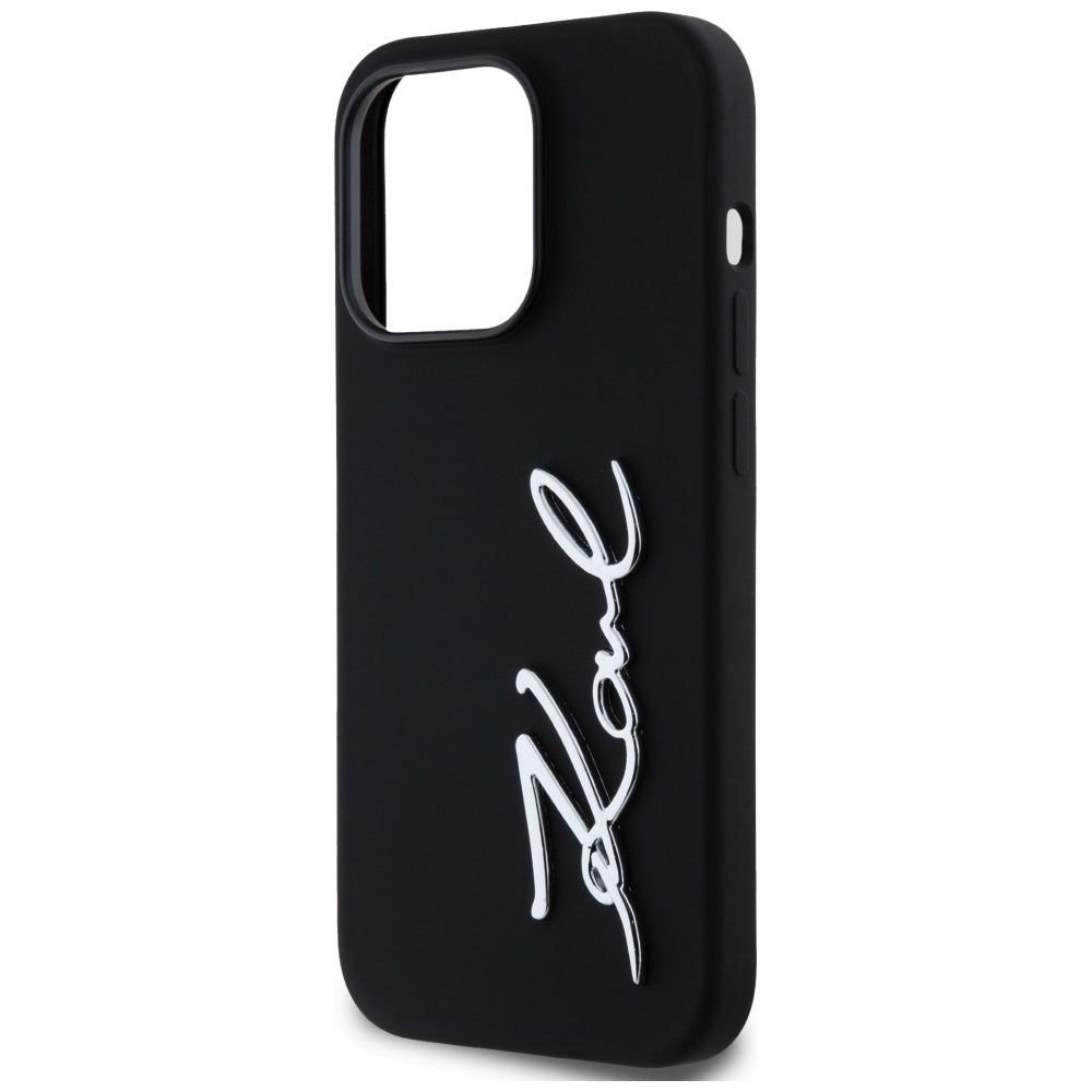 Custodia per Apple iPhone 14 Pro, Karl Lagerfeld, Silicone Karl Script, Nera