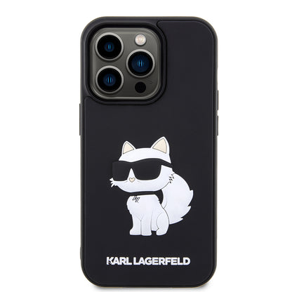 Custodia per Apple iPhone 14 Pro Max, Karl Lagerfeld, 3D Rubber Choupette, Nera