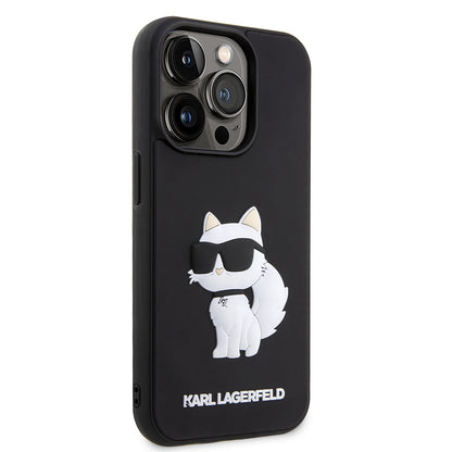 Custodia per Apple iPhone 14 Pro Max, Karl Lagerfeld, 3D Rubber Choupette, Nera