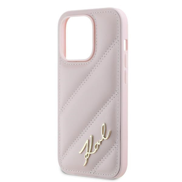 Custodia per Apple iPhone 14 Pro Max, Karl Lagerfeld, Diagonal Quilted Script, Rosa