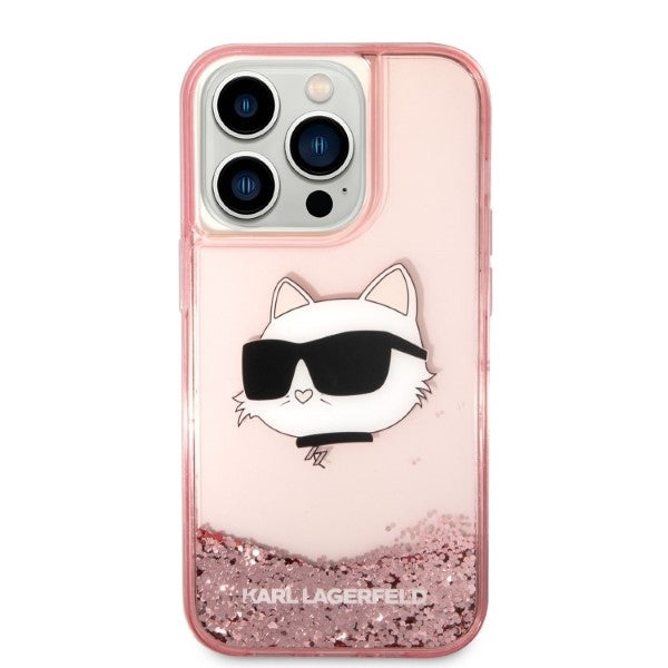 Custodia per Apple iPhone 14 Pro Max, Karl Lagerfeld, Glitter Choupette's Head, Rosa