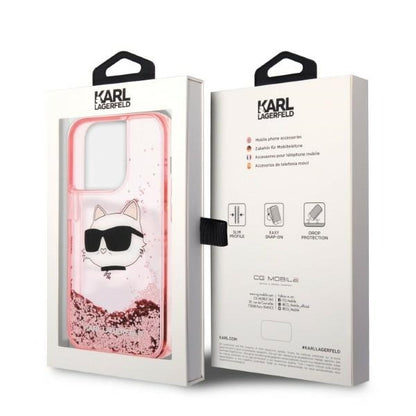 Custodia per Apple iPhone 14 Pro Max, Karl Lagerfeld, Glitter Choupette's Head, Rosa