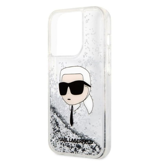 Custodia per Apple iPhone 14 Pro Max, Karl Lagerfeld, Glitter Karl's Head, Argento.