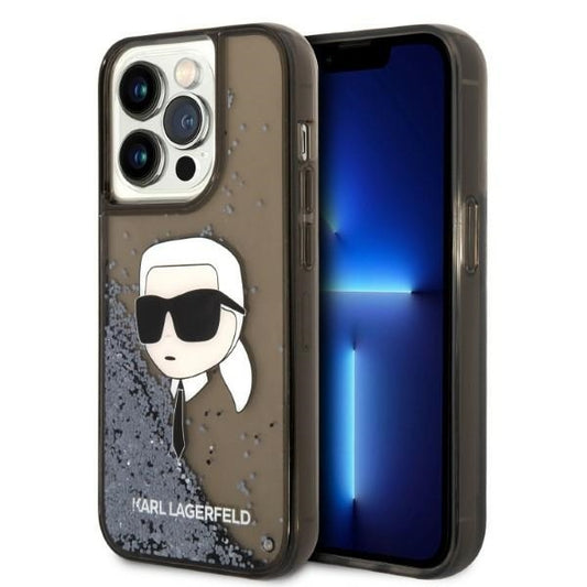 Custodia per Apple iPhone 14 Pro Max, Karl Lagerfeld, Glitter Karl's Head, Nera