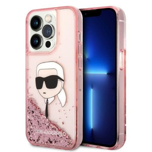 Custodia per Apple iPhone 14 Pro Max, Karl Lagerfeld, Glitter Karl's Head, Rosa