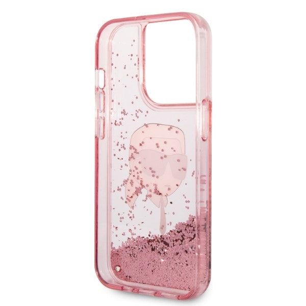 Custodia per Apple iPhone 14 Pro Max, Karl Lagerfeld, Glitter Karl's Head, Rosa