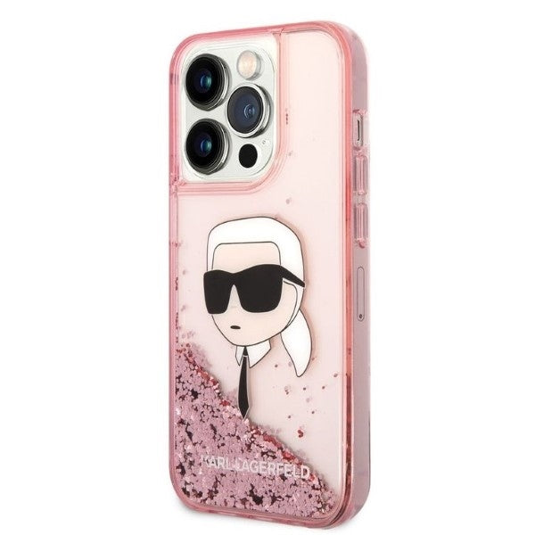 Custodia per Apple iPhone 14 Pro Max, Karl Lagerfeld, Glitter Karl's Head, Rosa