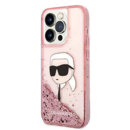 Custodia per Apple iPhone 14 Pro Max, Karl Lagerfeld, Glitter Karl's Head, Rosa