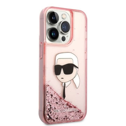 Custodia per Apple iPhone 14 Pro Max, Karl Lagerfeld, Glitter Karl's Head, Rosa