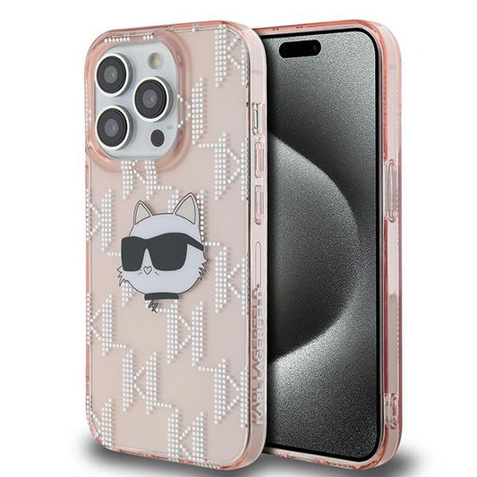 Custodia per Apple iPhone 14 Pro Max, Karl Lagerfeld, IML Luxury Monogram Choupette's Head, Rosa