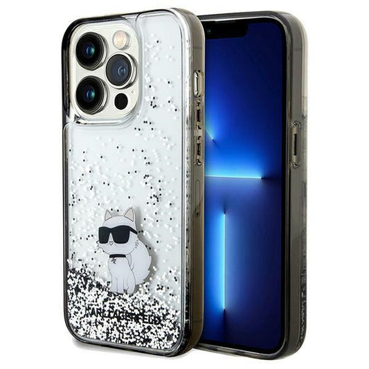 Custodia per Apple iPhone 14 Pro Max, Karl Lagerfeld, Liquid Glitter Choupette, Trasparente