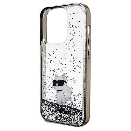 Custodia per Apple iPhone 14 Pro Max, Karl Lagerfeld, Liquid Glitter Choupette, Trasparente