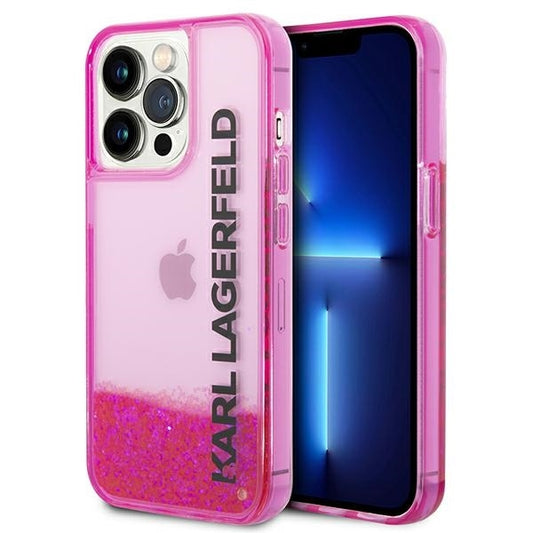 Custodia per Apple iPhone 14 Pro Max, Karl Lagerfeld, Liquid Glitter KL Logo, Rosa