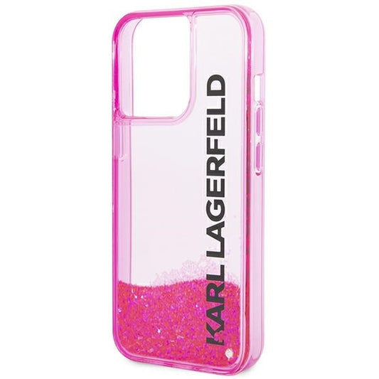 Custodia per Apple iPhone 14 Pro Max, Karl Lagerfeld, Liquid Glitter KL Logo, Rosa