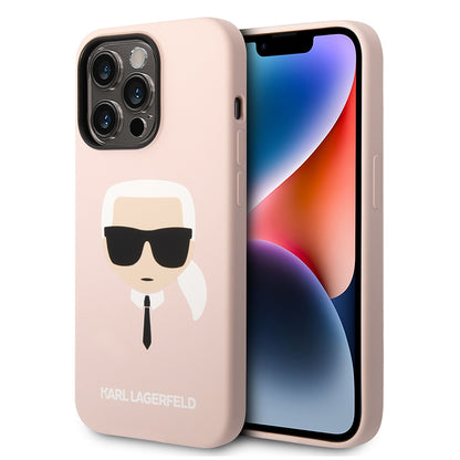 Custodia per Apple iPhone 14 Pro Max, Karl Lagerfeld, Silicone Karl's Head, Rosa