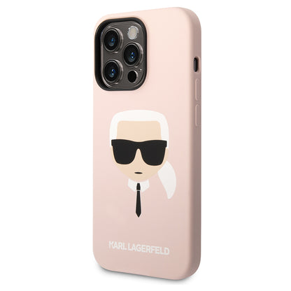 Custodia per Apple iPhone 14 Pro Max, Karl Lagerfeld, Silicone Karl's Head, Rosa
