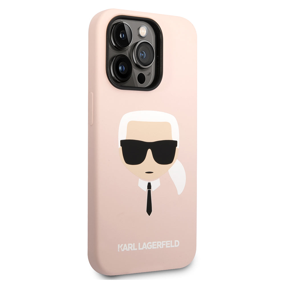 Custodia per Apple iPhone 14 Pro Max, Karl Lagerfeld, Silicone Karl's Head, Rosa