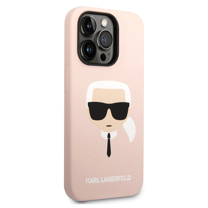 Custodia per Apple iPhone 14 Pro Max, Karl Lagerfeld, Silicone Karl's Head, Rosa